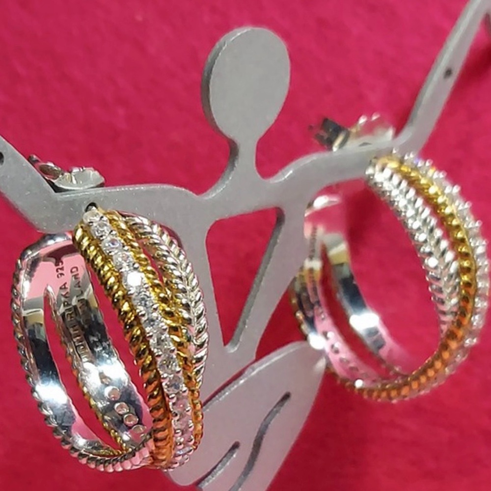 Vtg JUDITH RIPKA Criss Cross CZ Hoop Earrings